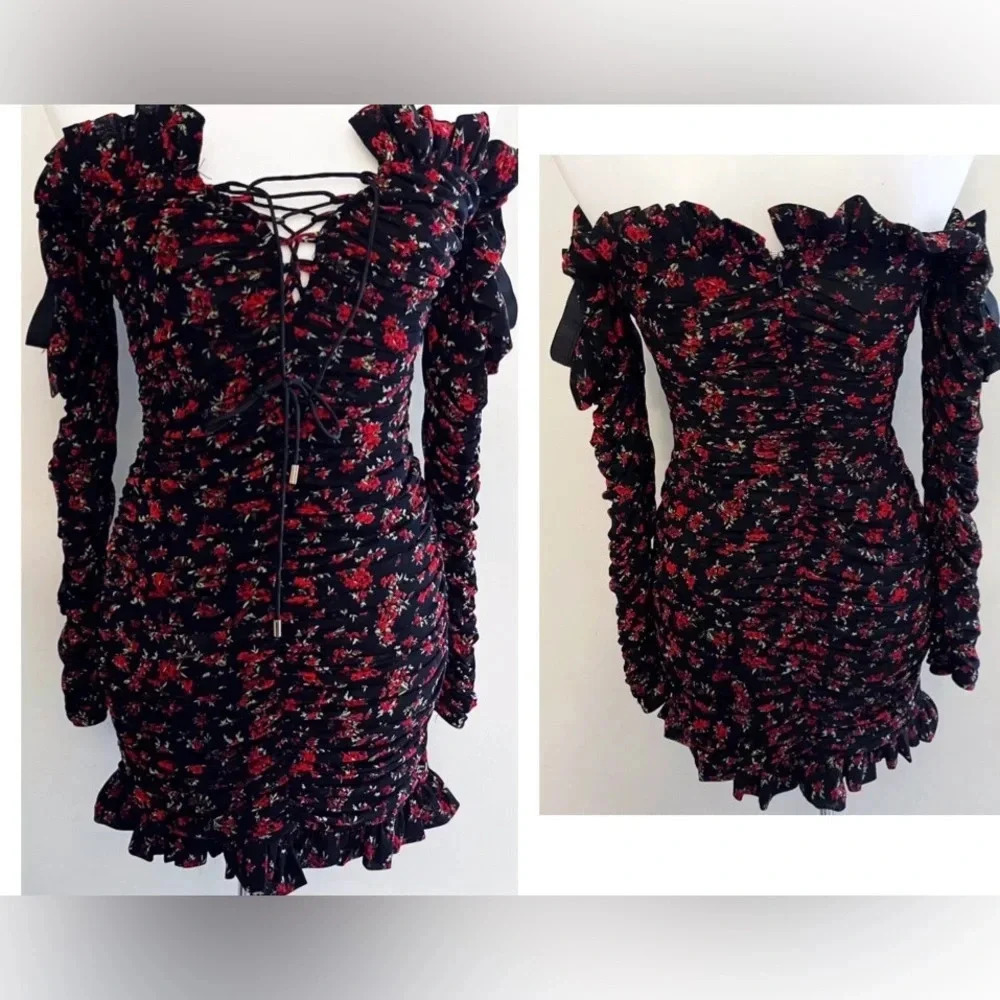 Mable brand rosettes off the shoulder rouched dress whimsygoth party mini dress